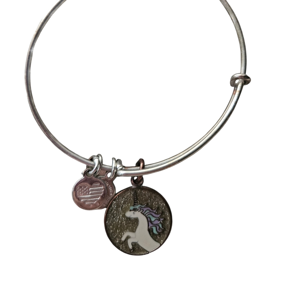 Alex and Ani Shiny Silver Unicorn Glitter Color Infusion Unicorn Charm Bangle